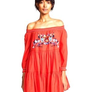 Free people Red Off-Shoulder Embroidered Dress